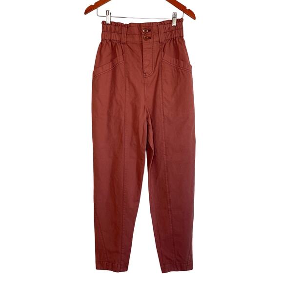 Free People Ready To Run Cinch Waist Pants Size XS Rust Baggy Barrel Tapered - Picture 1 of 9